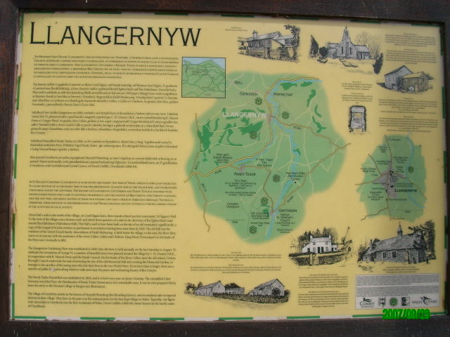 Mapa Llangernyw, čte se to Chlan-gar-ňůůů